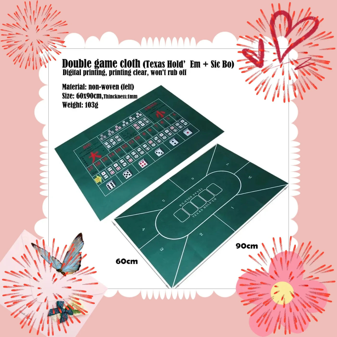 60x90 سنتيمتر تكساس على الوجهين لعبة كازينو غير المنسوجة النسيج تكساس هولدم بوكر مفرش المائدة لعبة مفرش المائدة