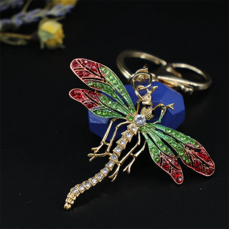 Dragonfly Insect Keychain Rhinestone Crystal Keyring Car Key Chain Women DIY Key Holder Ring Jewelry Gifts Accessory Wholesale