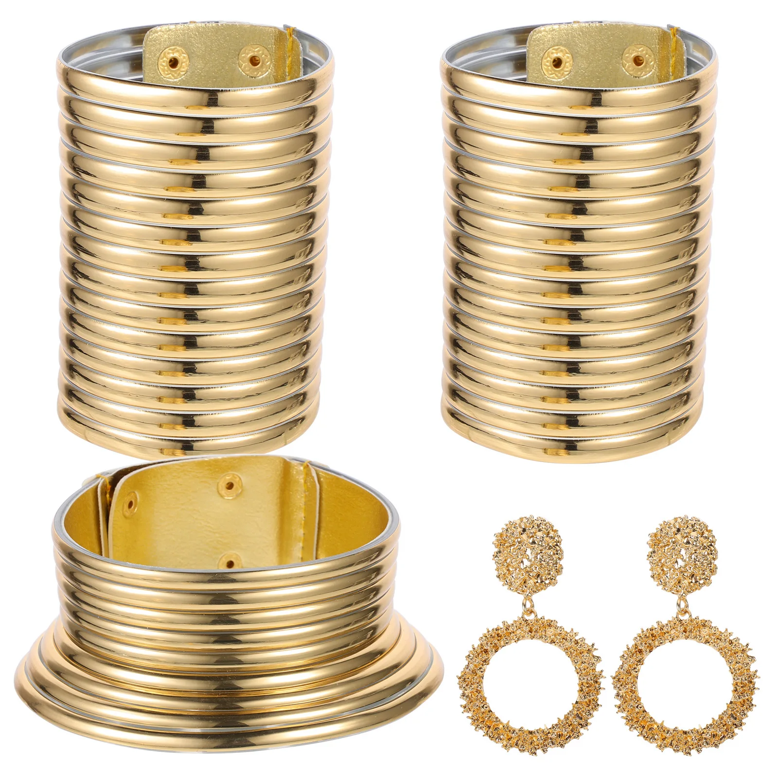 

5pcs Metal Jewelry Set Exaggerated African Style For Party Women Daily Wear Ethnic Necklace Bangle Earrings Set