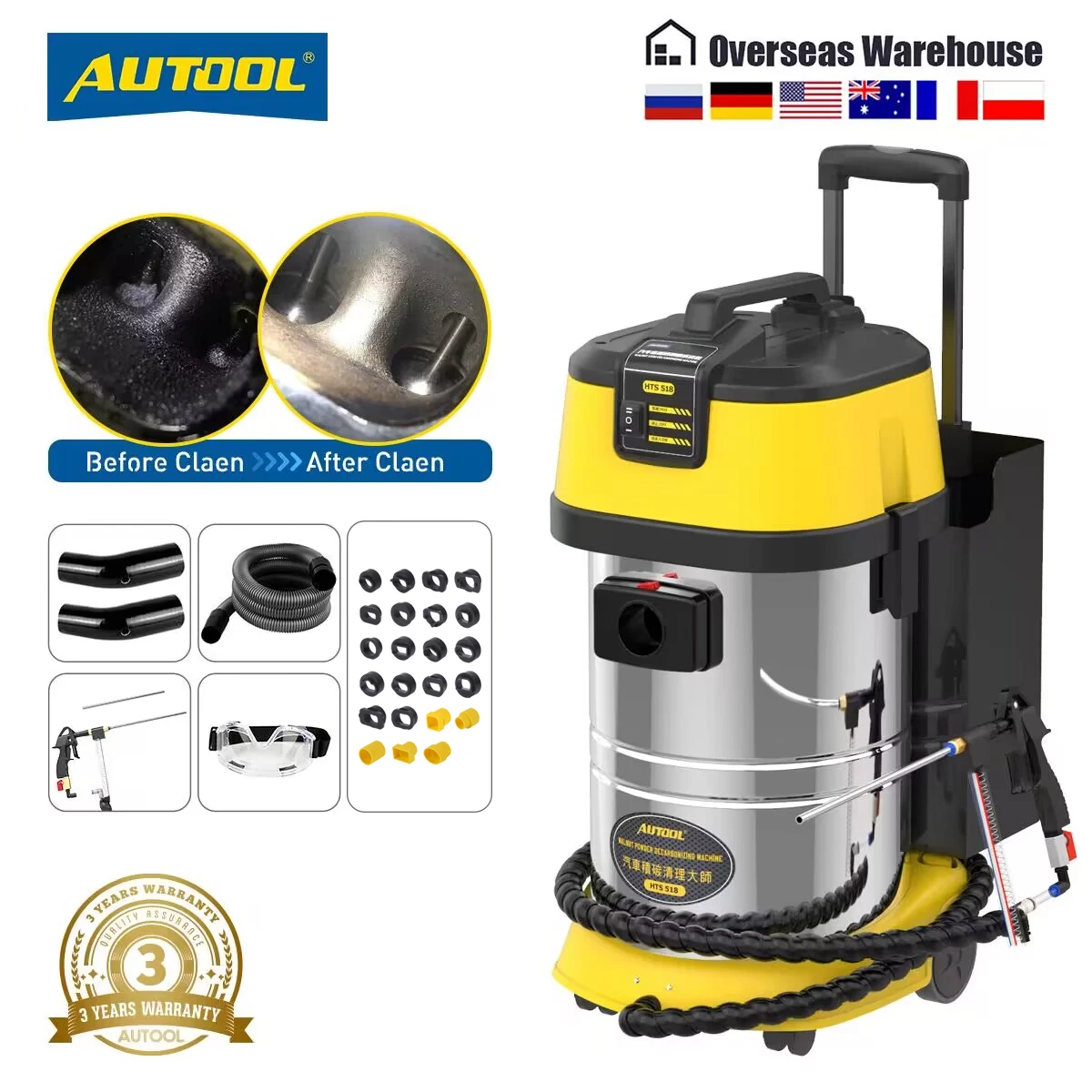 AUTOOL HTS518 Car Engine Carbon Deposition Cleaner Intake Pipe Valve Cleaning Machine Decarbonizing Auto Decarbon Wash 110V 220V