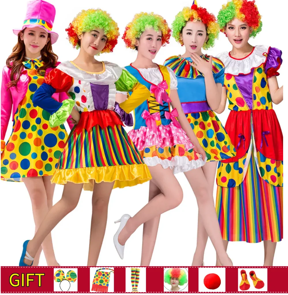 Adult Clowns Costume for Women Headwear Cosplay Masquerade Circus Horror Style Funny Party Performance Clothing