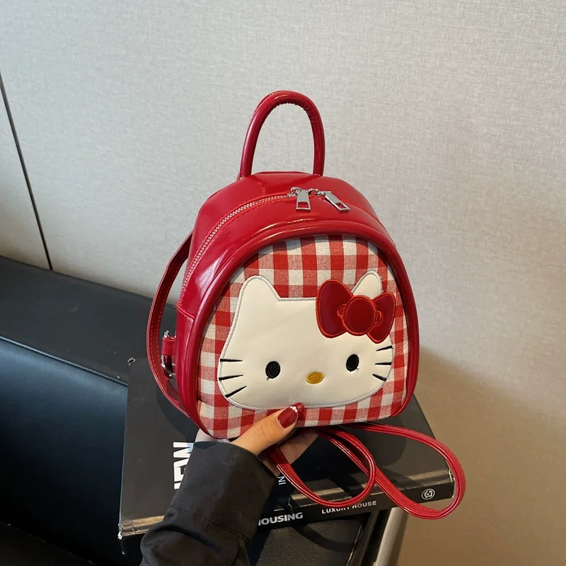 

Милый рюкзак Hello Kitty для девочек, новый зимний корейский стиль, клетчатые детские красные сумки из искусственной кожи на молнии, школьные ранцы