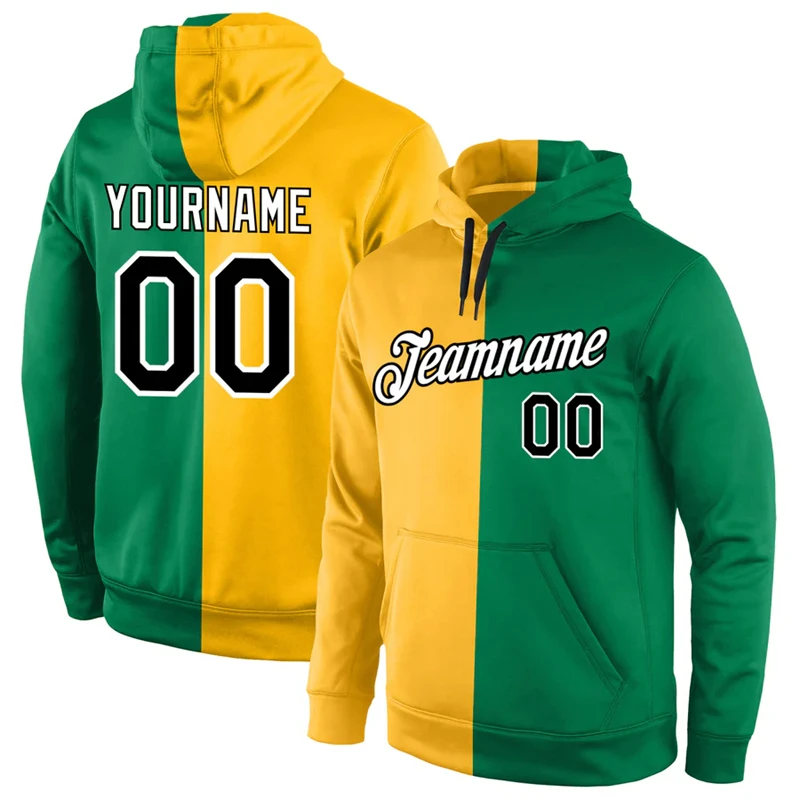 Custom Name Number Split Double Color Hoodies Fashion Simple Mens 3D Printed Hooded Sweatshirt Loose Team Uniforms DIY Pullovers