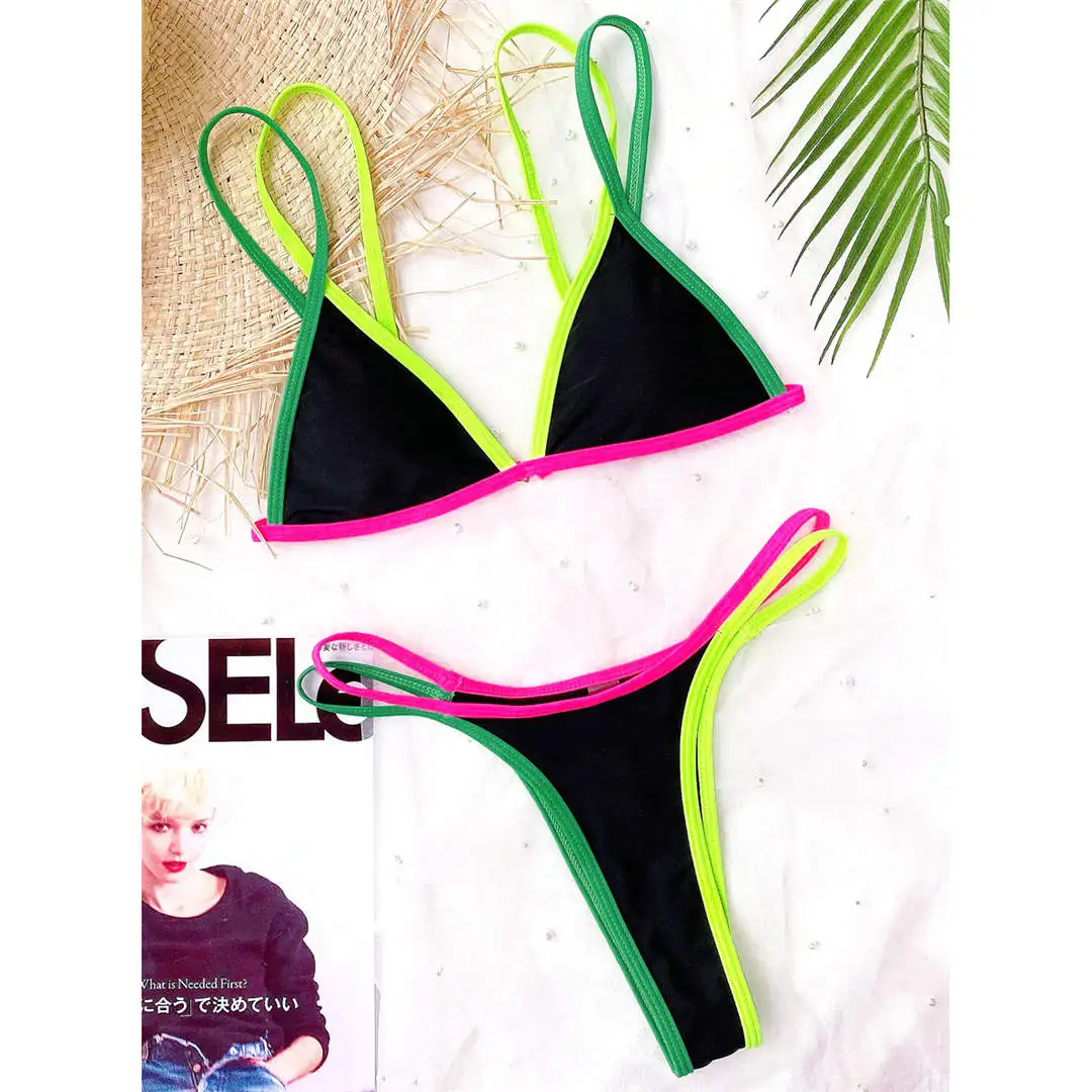 S-XL 3-Farben Sexy Tanga-Bikini Damen-Badeanzug Zweiteiliger Bikini-Set mit hohem Beinausschnitt Badebekleidung Badeanzug V244 – Detail 15