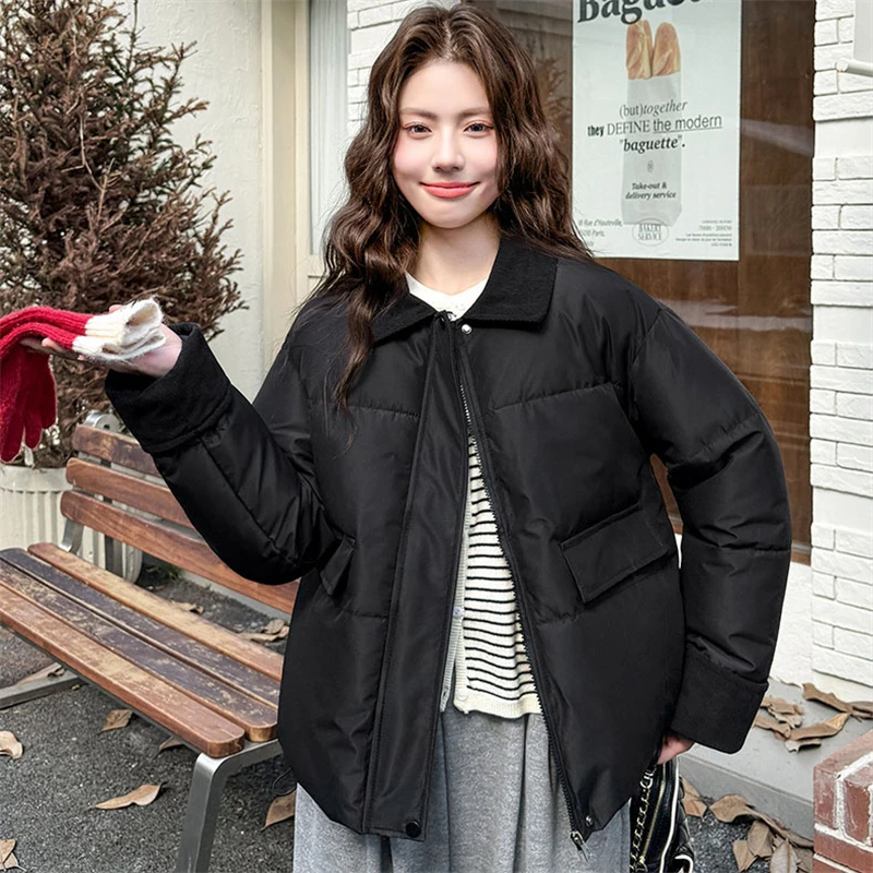

2025 модные новые женские куртки с хлопковой подкладкой, свободные вельветовые пальто, зимняя хлопковая куртка с длинными рукавами и лацканами, толстая теплая
