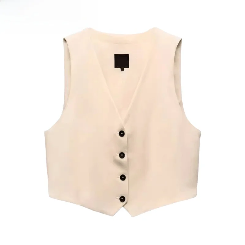 

Summer Women's Svel V-ne Vest with Slit Design High Waist Straight Cut orts Commute Sle Button Detail Linen Blend