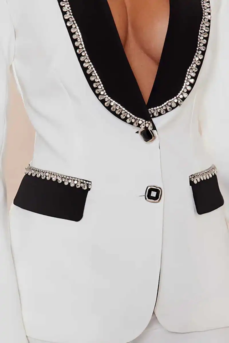 Sexy Beading Women Suits Single Breasted Plus Size Jacket Shawl Lapel Power Casual Dress Customized