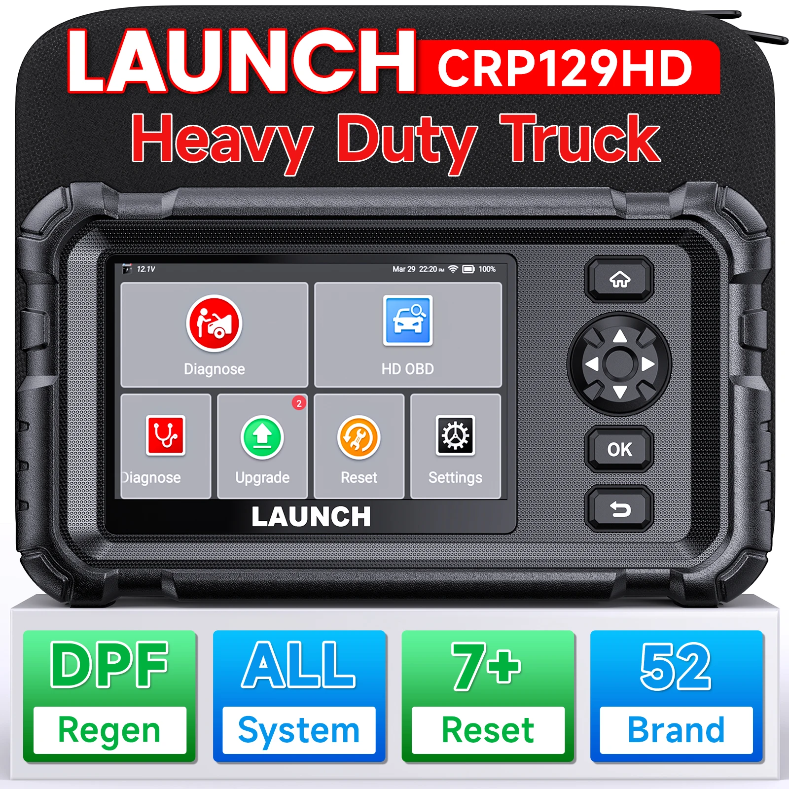 

LAUNCH X431 CRP129HD Сверхмощный сканер грузовиков 12 В 24 В Obd2 Сканер полной системы дизельного сканера с 40 функциями сброса DPF