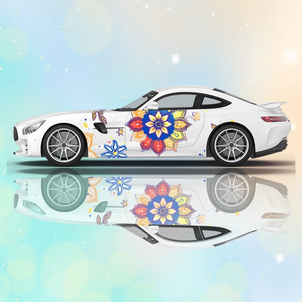 

Красочные наклейки на автомобиль с цветами мандалы; наклейки на весь кузов для маскировки царапин и защиты автомобиля; водонепроницаемые. виниловые пленки для автомобилей