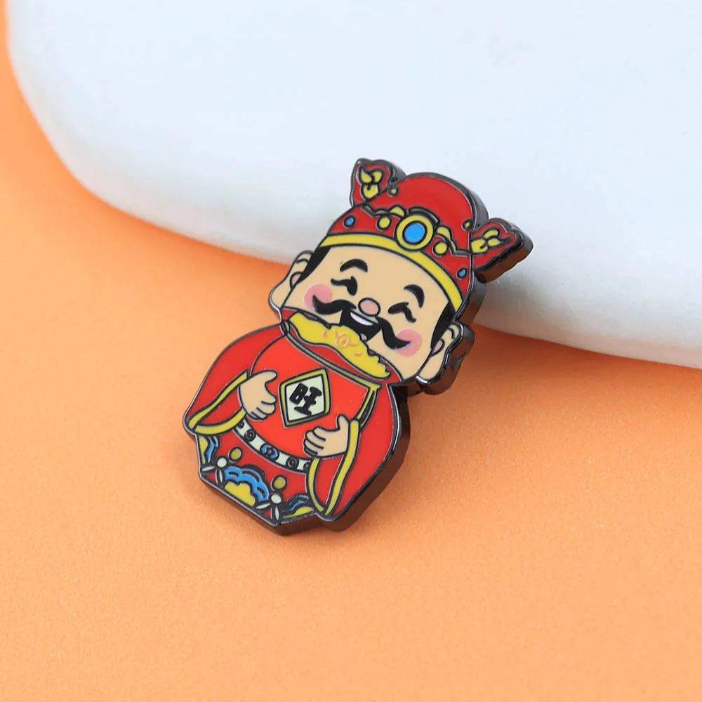 Chinesischer Gott des Reichtums Emaille-Anstecker, niedliche Caishen-Brosche „Wang“, Wohlstandsbrosche, Glücksbringer, Schmuck, Geschenk, Neujahr, Frühlingsfest – Detail 5