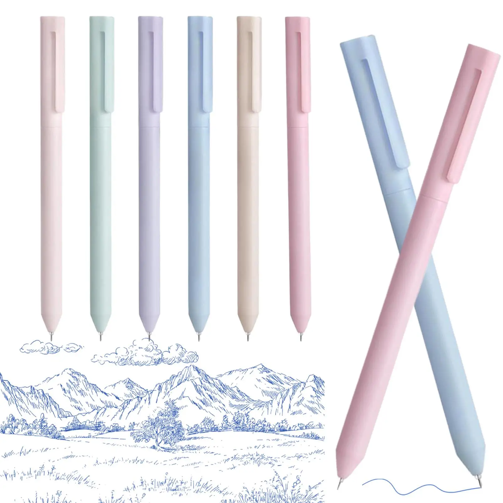 Colored Gel Pens 6 Pieces Click Color Pens Writing Stationery Retro Water Pencil For Drawing Travel Birthday Classroom Workplace