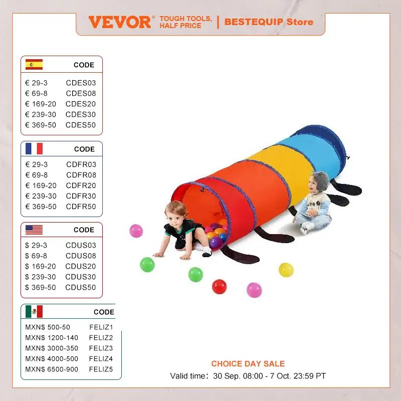 

VEVOR Kids Play Tunnel Tent for Toddlers or Pet Collapsible Gift for Boy and Girl Play Tunnel Indoor and Outdoor Game Multicolor