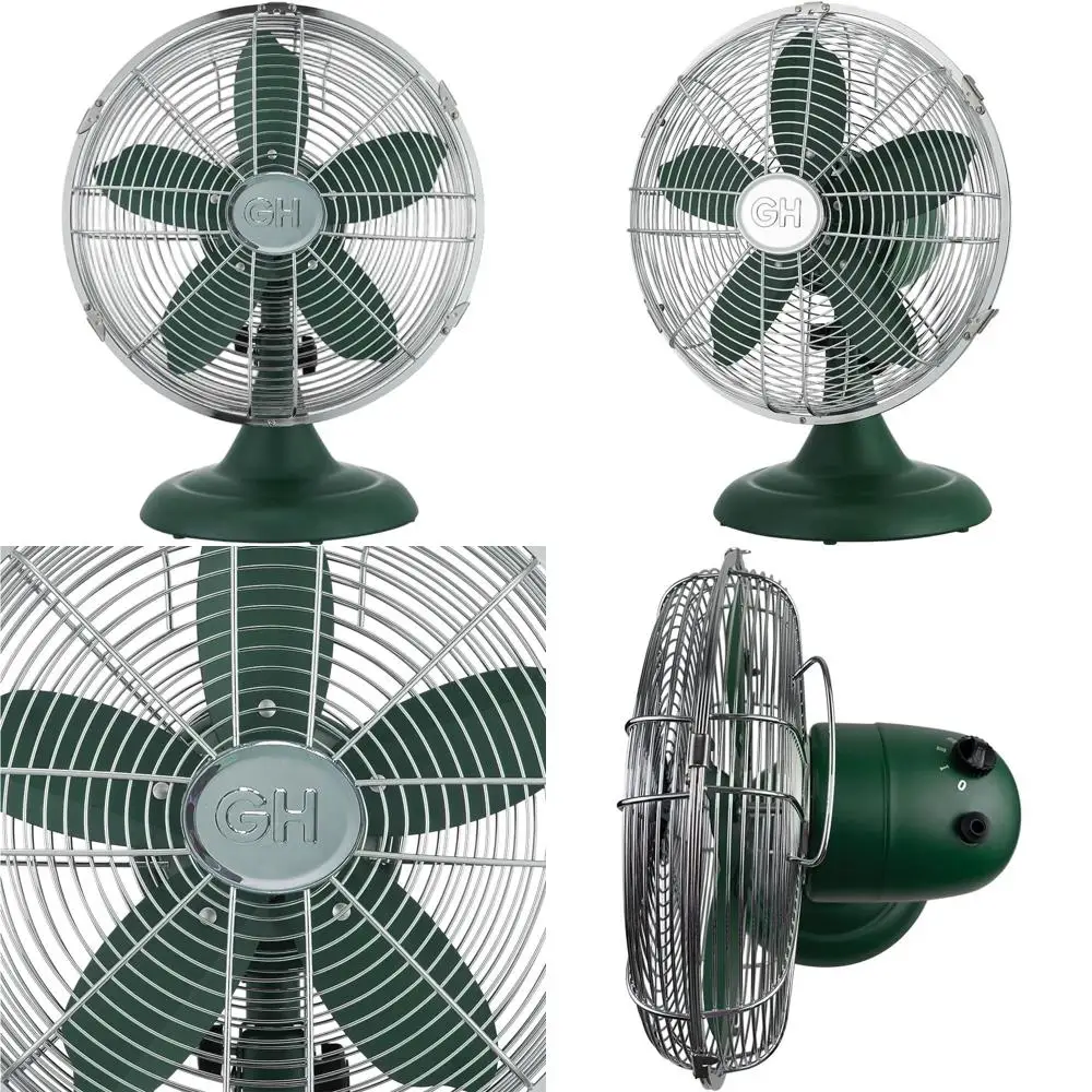 

12 All-Metal Retro Desk Fan with Wide Oscillation, 3-Speed Settings and Carry Handle, Sage Green