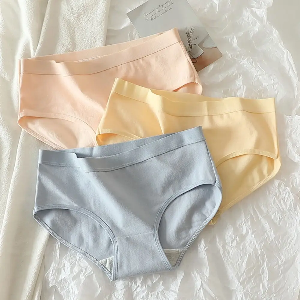 

Casual Thin Mid-waist Panties Breathable Underwear Simple Solid Briefs Cotton Crotch Lingeries Women's Underpants Lady