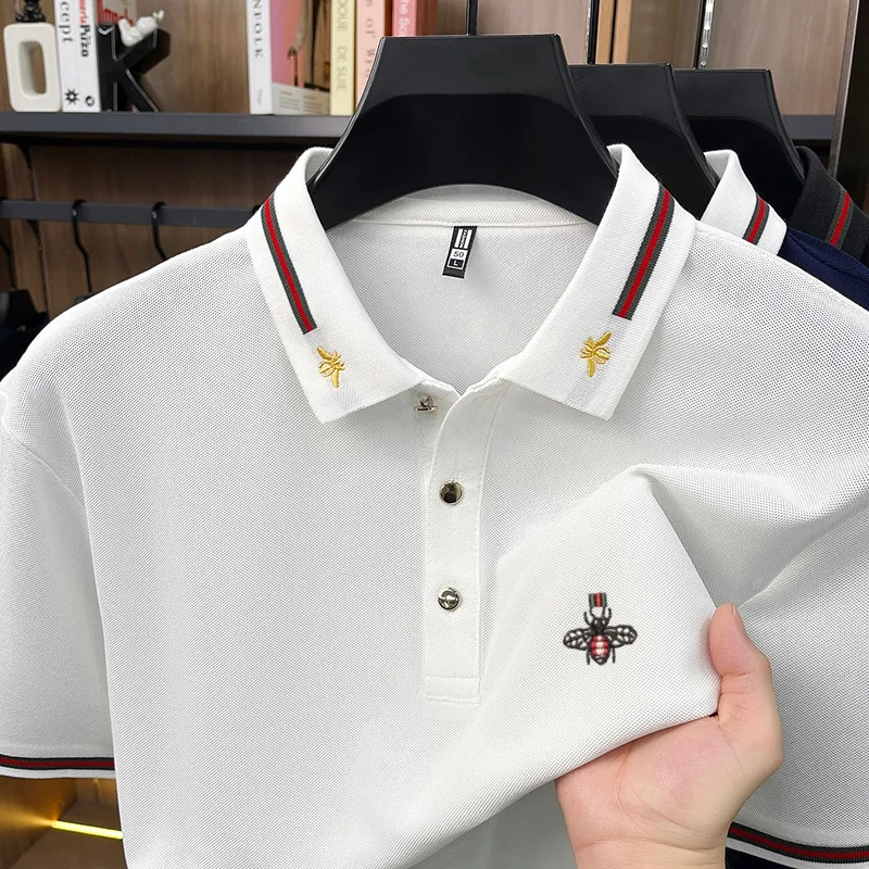 Luxusmarke Kurzarm Herren POLO Shirt Mode Boutique Bienenstickerei Design Neue Tops Sommer Freizeit Komfort Atmungsaktives T-Shirt – Detail 11