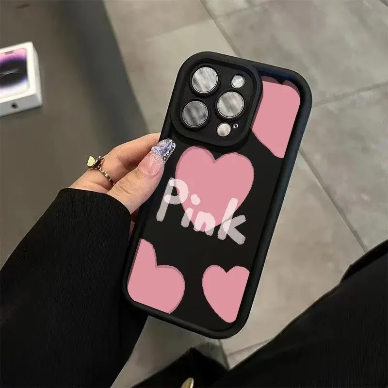 

Pink Love Pattern Phone Case for iPhone 16 15 14 13 12 11 Pro/ Max/Plus Shockproof Back Cover Anti-Fingerprint