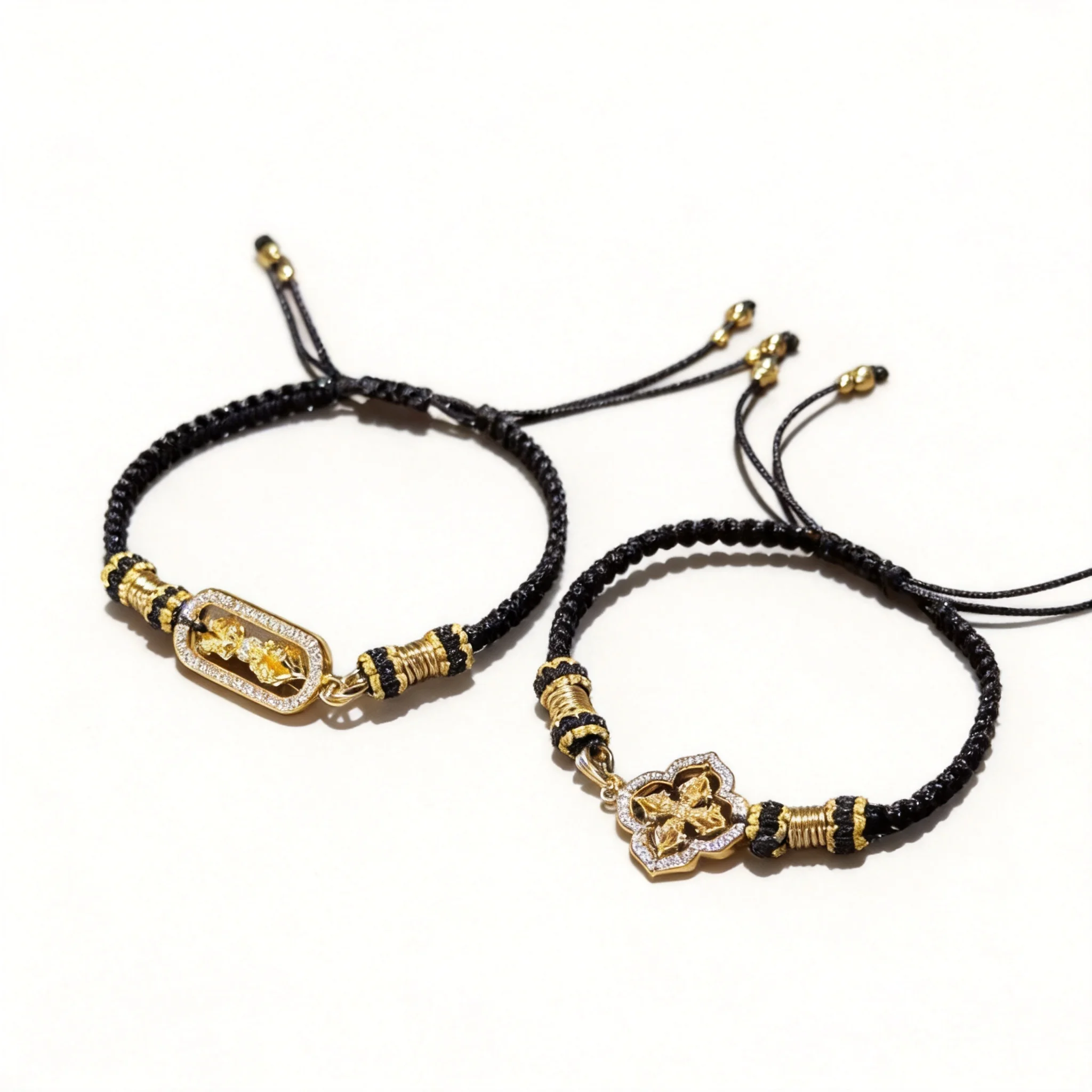 

Chinese Style Lucky Vajra Pestle Bracelet Handmade Black Braided Rope Gold Plated Fortune Blessing Adjustable Wrist Jewelry For
