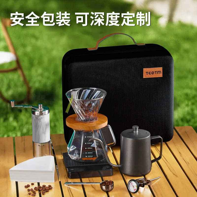 

For Outdoor camping portable hand-brewed coffee set, hand-ground coffee set, storage box, hand-brewed coffee pot combination, cr