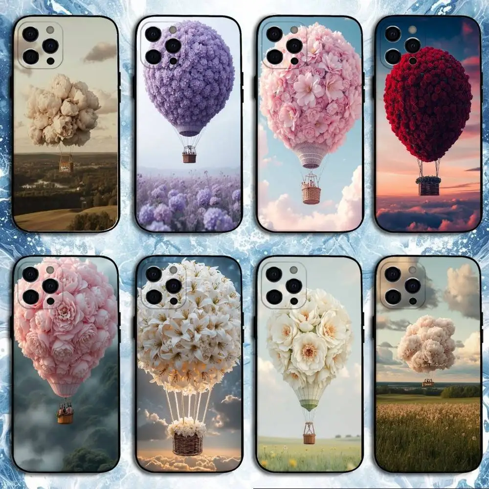 

Beautiful flowers hot air balloon Phone Case For iPhone 16,15,14,13,12,11 Plus,Pro Max, Soft Silicone Black Cover