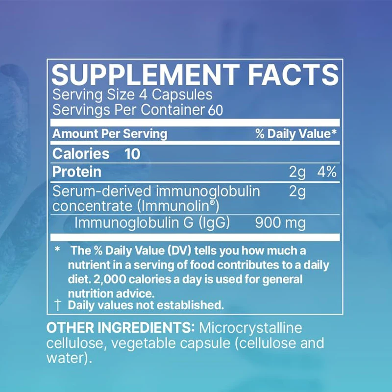 Immunoglobulin Supplement From Bovine Serum To Support Digestive Health, 60 Capsules