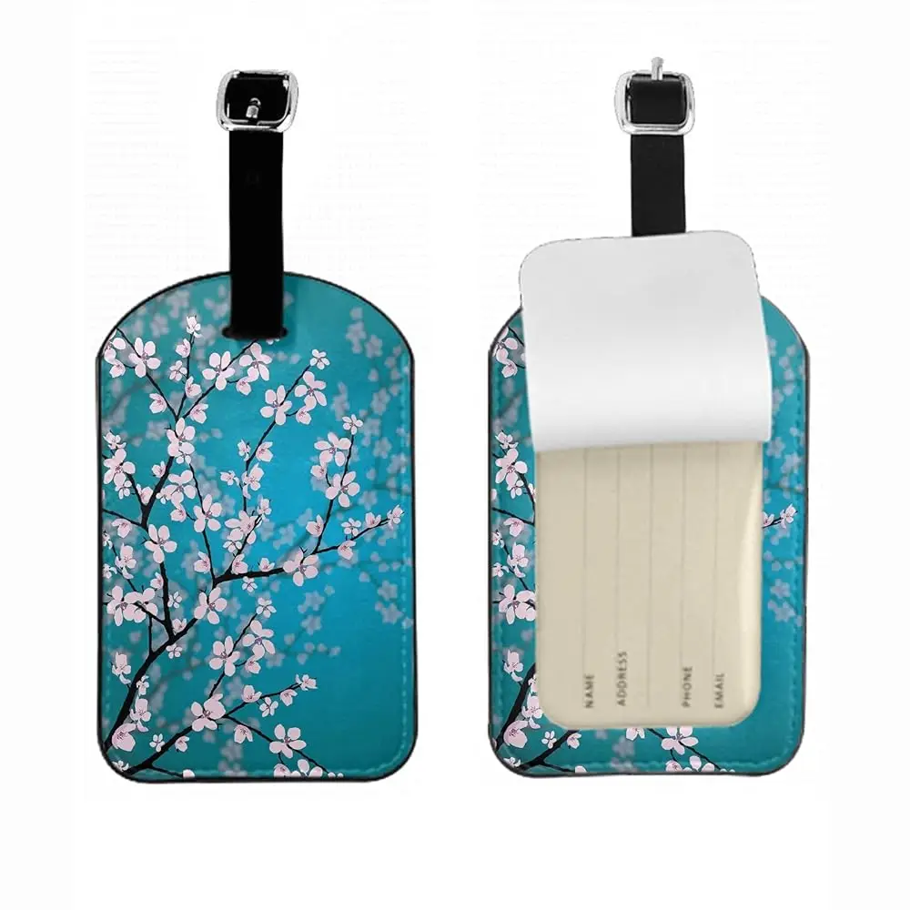 

Plants Ombre PU Leather Baggage Tags Spring Japanese Floral Flowers Cherry Blossom Blue Luggage Tags Privacy Protection Trave