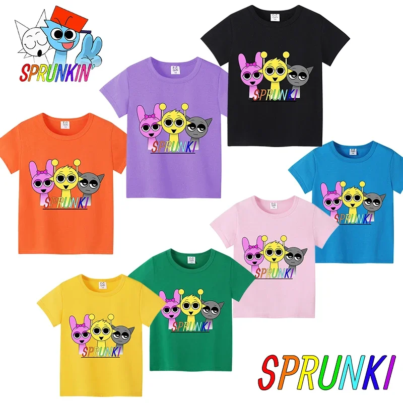 T-shirt à manches courtes imprimé jeu Sprunki pour enfants, t-shirts Anime pour enfants, t-shirts en coton pour bébé, vêtements d'été pour fille et garçon, cadeau pour enfant en bas âge