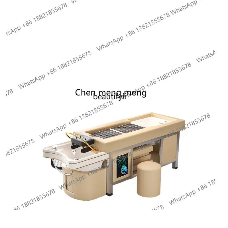 

S7486 ss Moxibustion Foot Bath Integrated Ceramic Steel Frame Shampoo Chair Water Circulation Fumigation Beauty Salon Head Thera