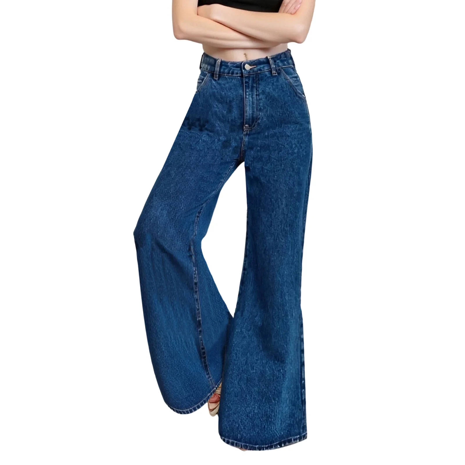 

Женские широкие расклешенные джинсы, модные повседневные однотонные свободные джинсовые брюки на выход с карманами