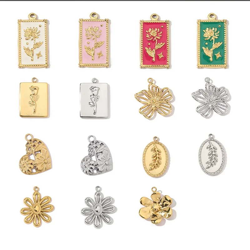 

3pcs/Lot Stainless Steel Flower Charms Pendants for DIY Fashion Jewelry Making Necklace Earring Accessories