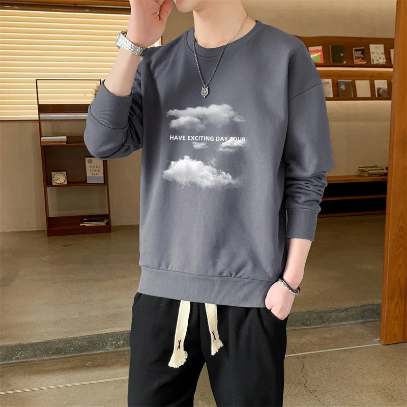

Letter Printed Spring Autumn Clothing Tops Round Neck Pants Suit Pullover Men 2pcs Sweatshirt Sweatpants Set Sweater New T-shirt