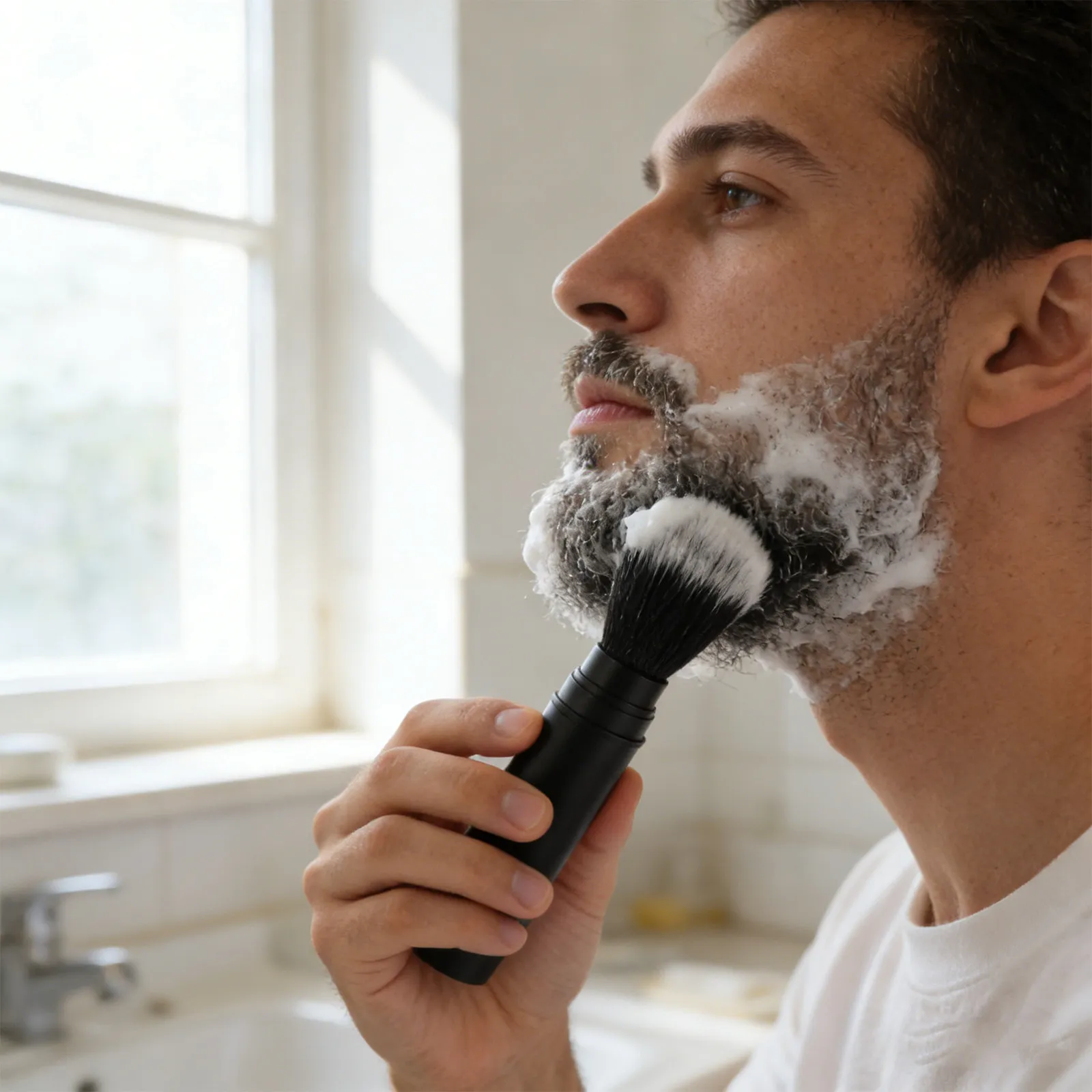 Men Shaving Brush Portable Synthetic Bristle Black Aluminum Handle Detachable Hygienic Metal Handle Travel Wet Shave Lather
