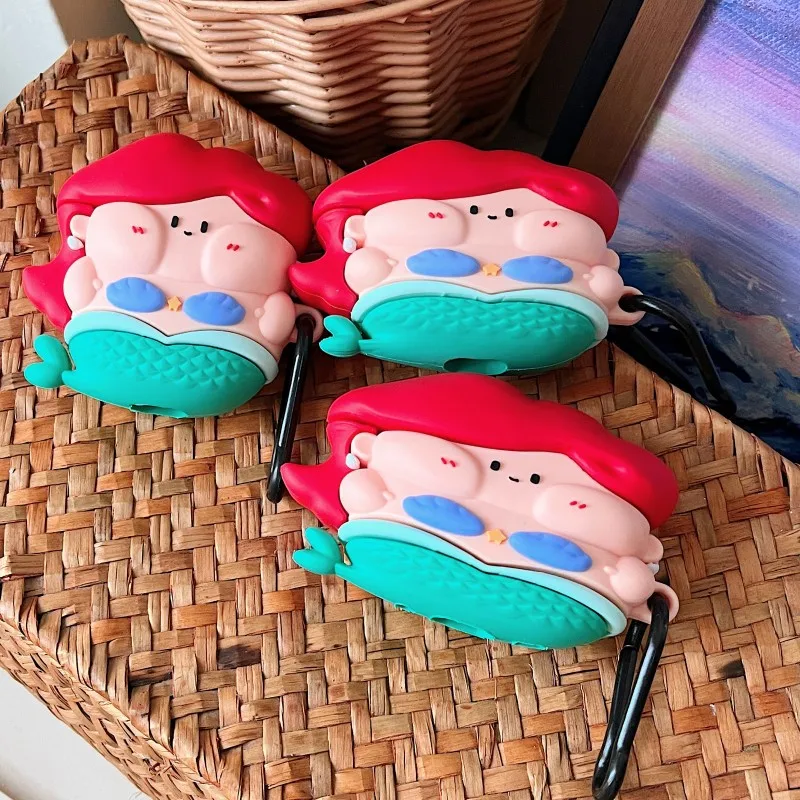 حافظة Disney Ariel لأجهزة AirPods ، سلسلة مفاتيح مضحكة ثلاثية الأبعاد ، سماعة رأس لاسلكية ، سماعة رأس بلوتوث ، غطاء سيليكون ، Airpod Pro ، 1 ، 2 ، 3