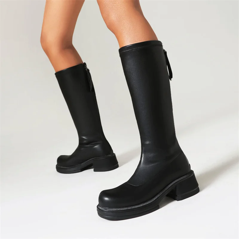 أحذية نسائية موضة 2024 للتجارة الخارجية أحذية نسائية ذات نسيج وسحاب تصميم كعب قصير أحذية عالية الجودة للنساء باللون الأسود #2