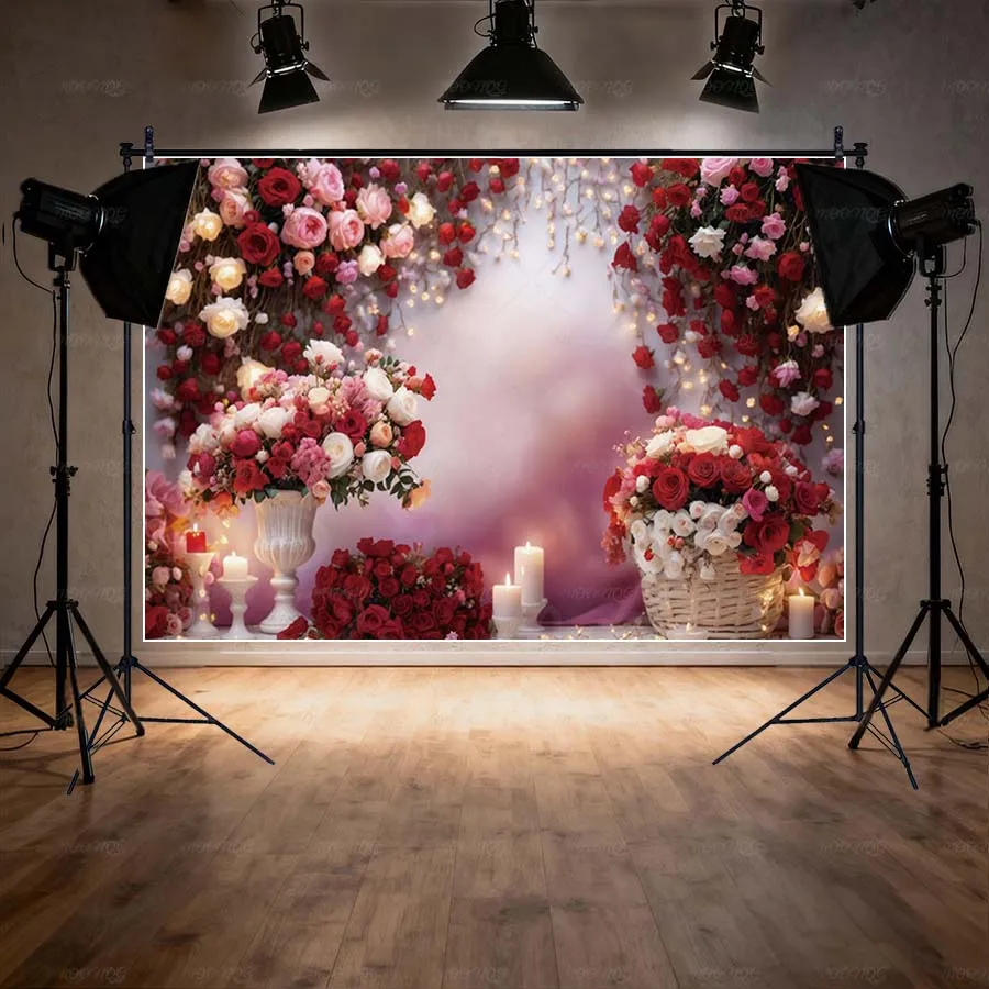 MOON.QG 花柄バレンタインデー背景 ドレープ生地 キャンドル背景 写真愛好家向け装飾ポスター アクセサリー ポートレート