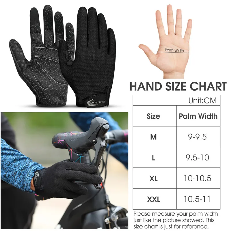 WEST BIKING Summer Cycling Gloves MTB Full Finger Bike Gloves Touch Screen Non-Slip Silicone Palm Rest Driving Riding Gloves