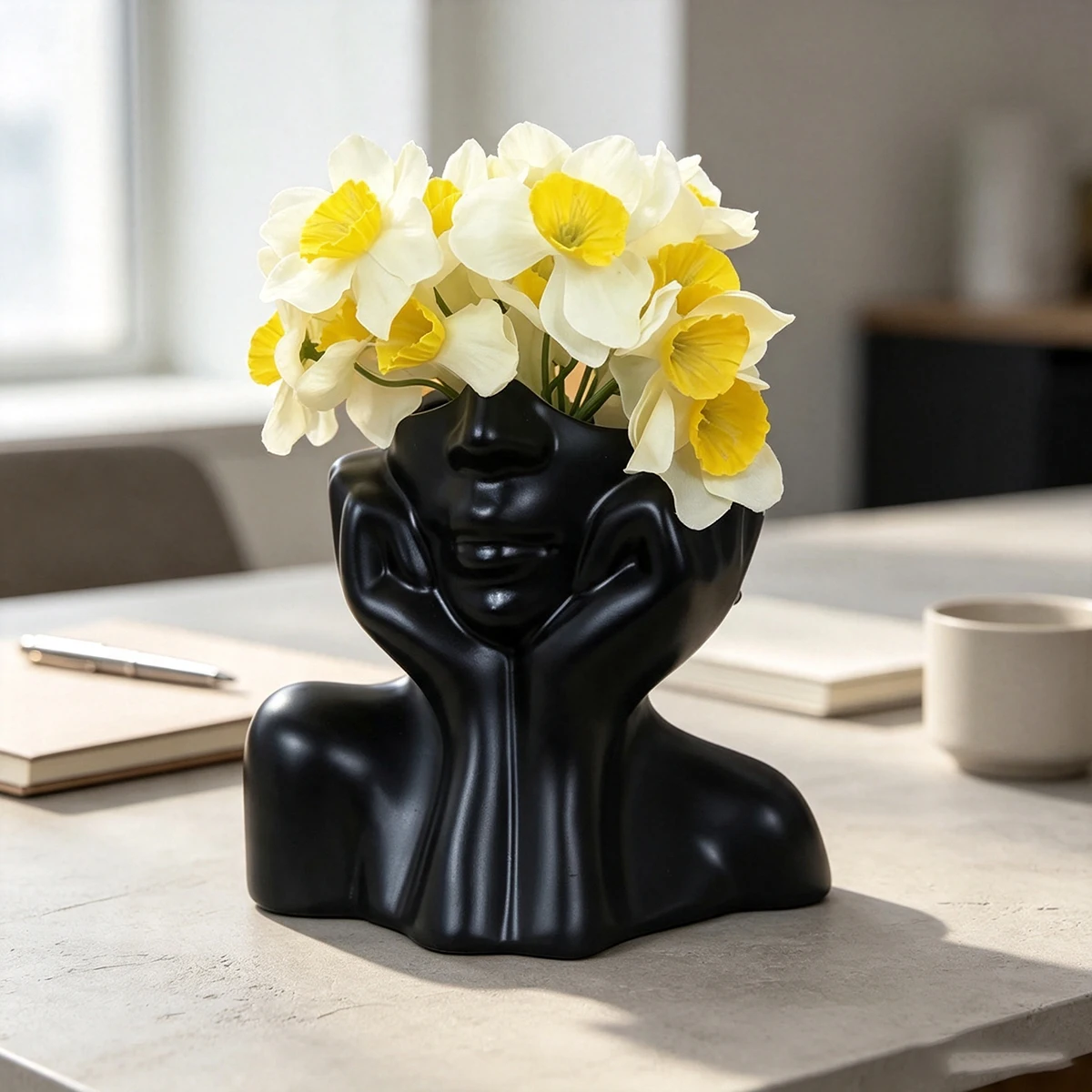 Face Body Art Makeup Brush Holder Desktop Storage Organizer Bathroom Cosmetics Storage Box Half Face Portrait  Art Vase Decor