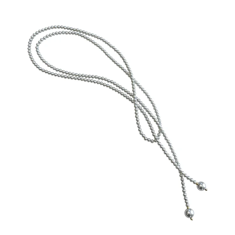 

Серебристо-серые длинные светлые роскошные жемчужные ожерелья, искусственный жемчуг, ожерелье-свитер