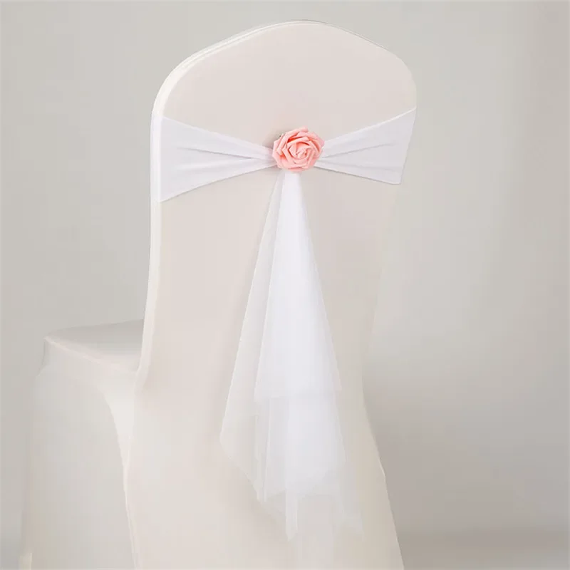 1 Piece Organza Chair Sashes Flower Spandex Organza Chair Decoration Wedding Party Festival Chair Covers and Bows for Christmas