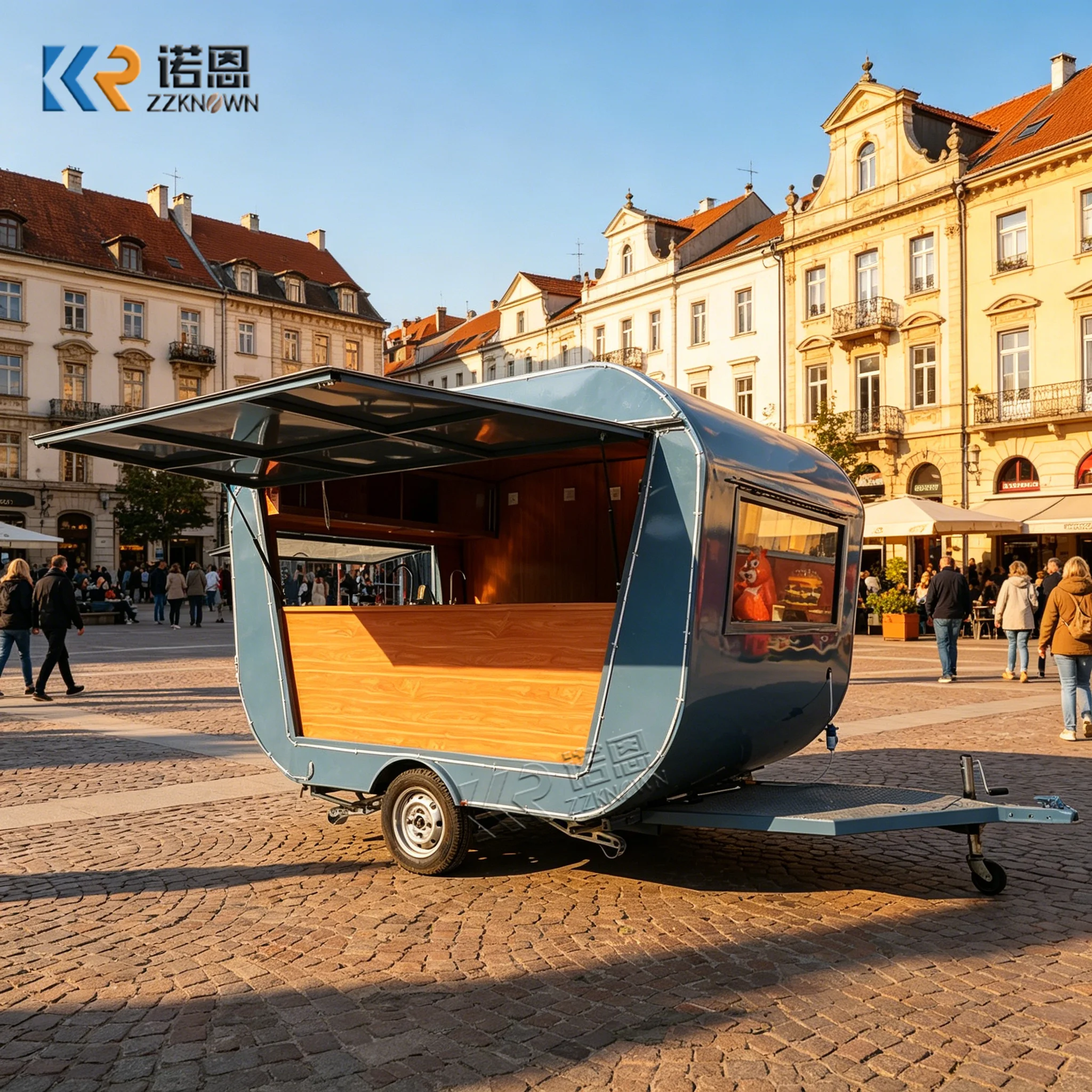 

Commercial Fiberglass Food Cart Trailer Tandem Axle Fast Food Serving Window Catering Truck Trailer for Business