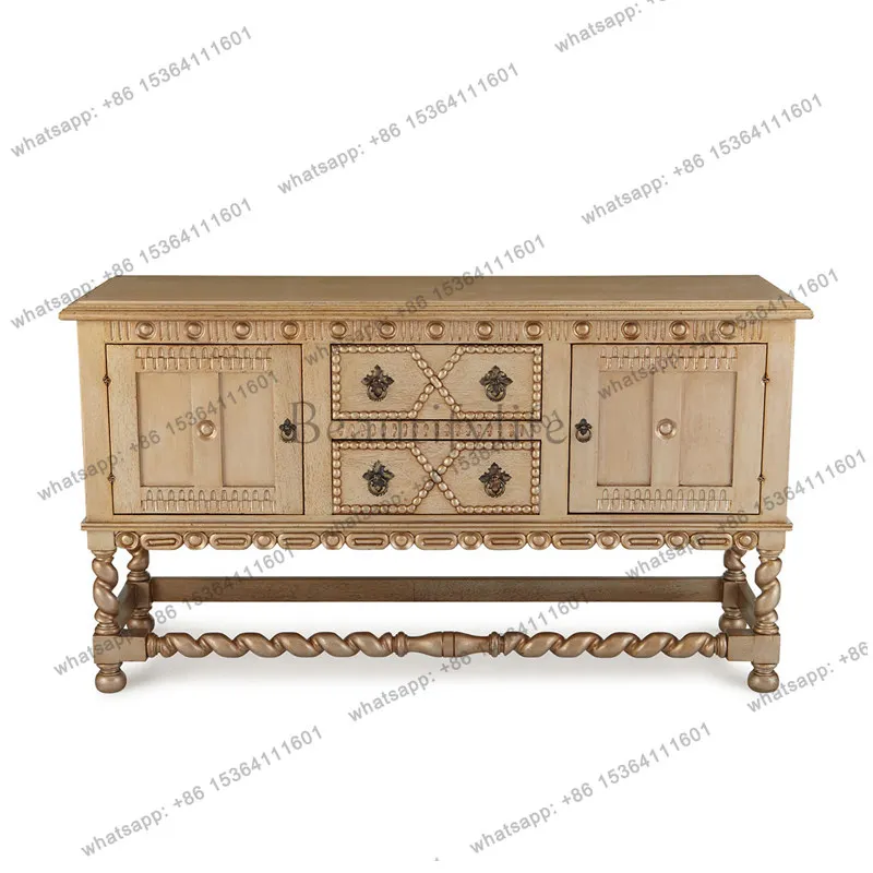

American rural solid wood living room retro carved porch decorative side cabinet
