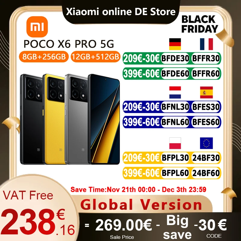 Global version Xiaomi POCO X6 Pro 5G MTK Dimensity 8300-Ultra 67W Turbo Charging 64MP Triple Camera OIS 120Hz AMOLED 5100mAh