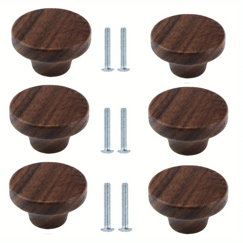 6Pcs Natural Wood Drawer Knobs, Heavy-Duty Single-Hole, Handcrafted for Modern & Traditional Furniture