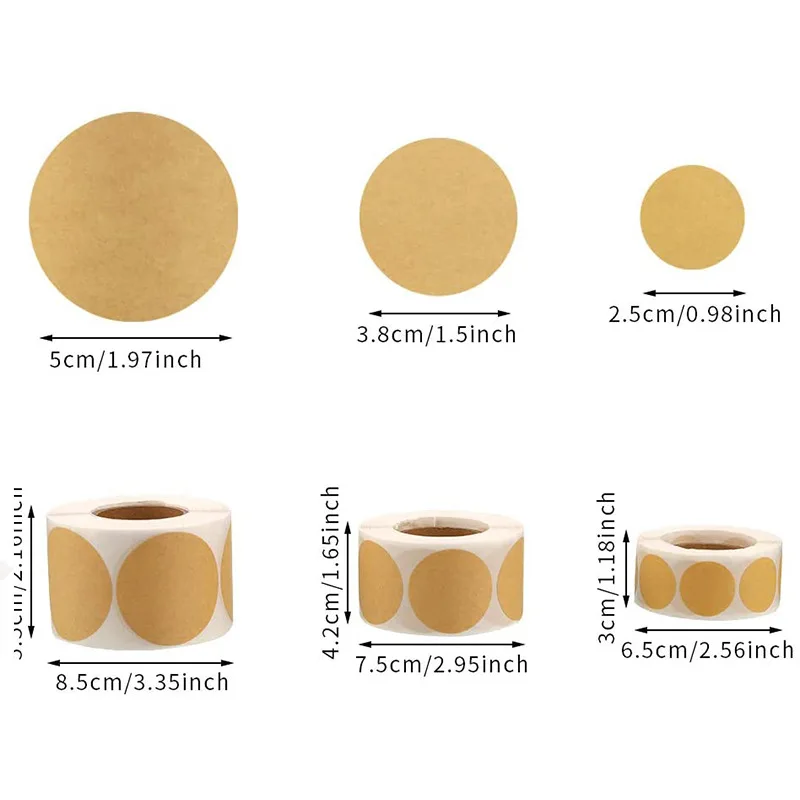 Round Blank Kraft Paper Label Stickers DIY Handmade Gift Sealing Stickers Classification Labels 1inch/1.5inch/2inch