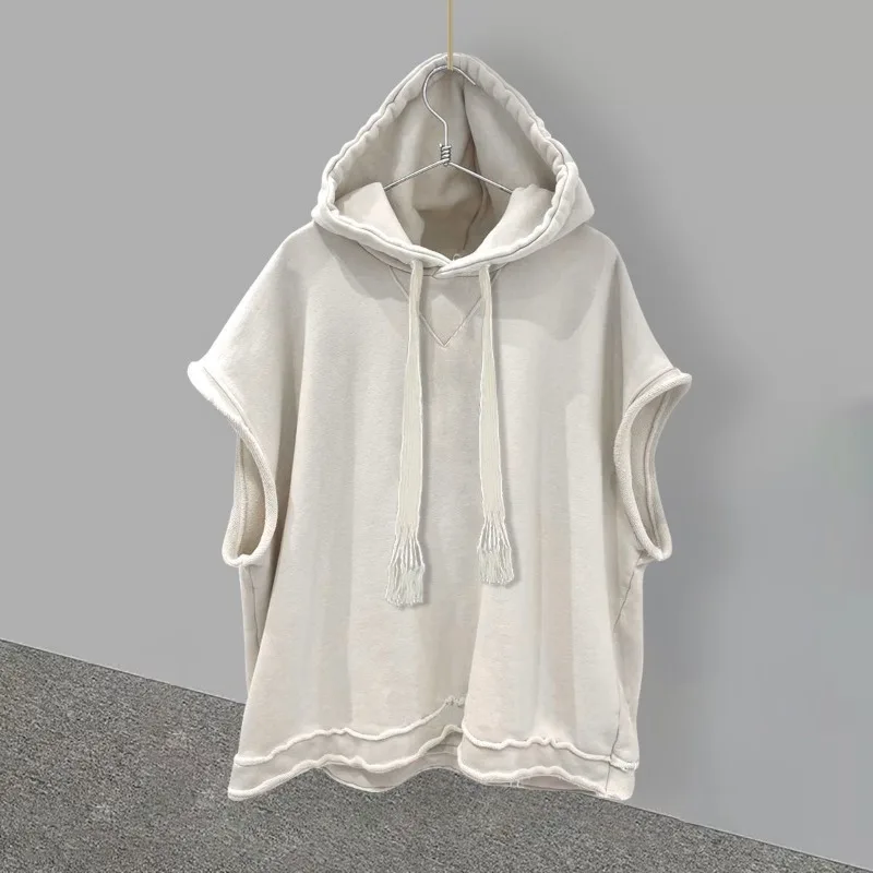 2025 Autumn Hooded Sleeveless Hoodie for Women Loose Solid Vest Sweatshirt Woman