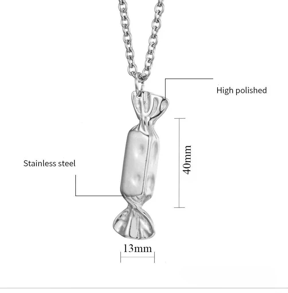 Fashion Paper Candy Pendant Necklace for Men Stainless Steel O Chain 24Inch Male Anniversary Festival Jewelry