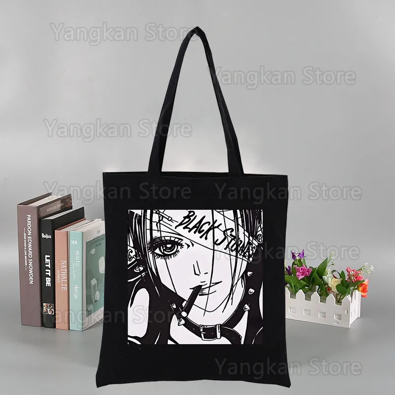 Anime Nana Osaki Manga Shopper Bag Canvas Tote Shoulder Bags Shopping Bag with Print Black Cloth Handbags