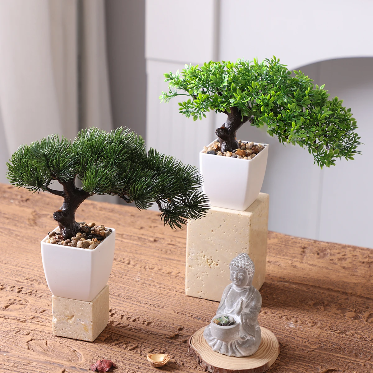 XIYA شجرة إبرة صنوبر صناعية ، زخارف شجرة بونساي صغيرة ، مادة PP & PE ، بونساي زن ، ديكور حديقة #3