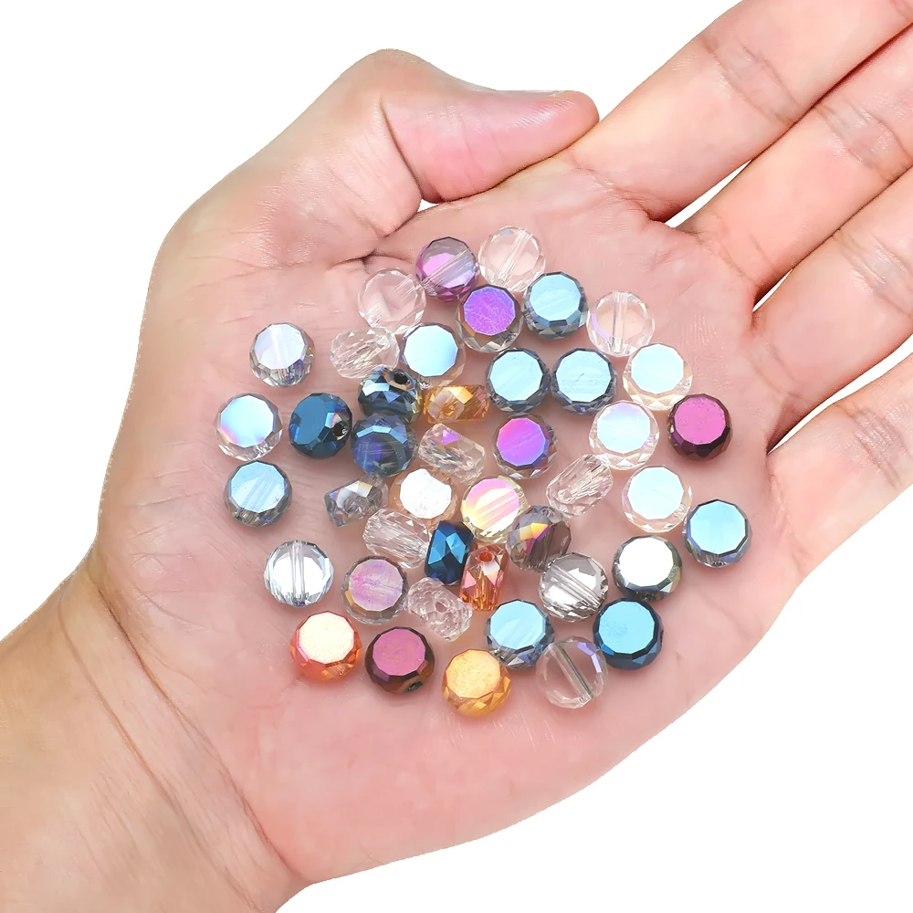 50pcs Flatback Round Bead 8mm Faceted Glass Loose Beads Cheap Beading Jewelry Diy Making Crystal Accessories Wholesale In Bulk