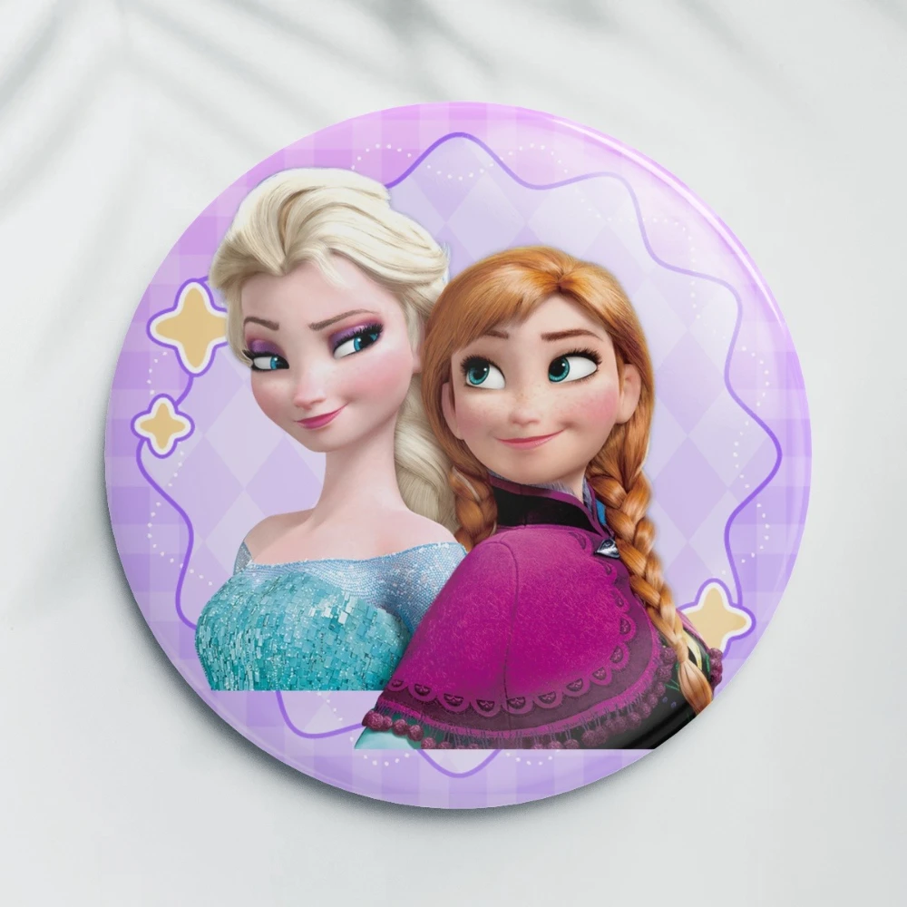 Disney Frozen Anna Elsa princesa 58mm pines de Metal dibujos animados Anime insignia coleccionable para niños bolsos ropa sombrero mochila decoración regalos
