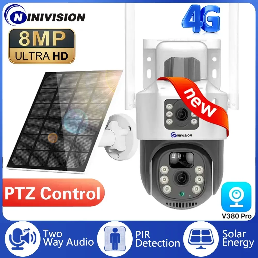 

4K 8MP V380 Pro 4G Dual Lens Solar Camera 24 Hour Recording Two-Way Audio Wireless PTZ Camera Outdoor Waterproof 4G Solar Camera